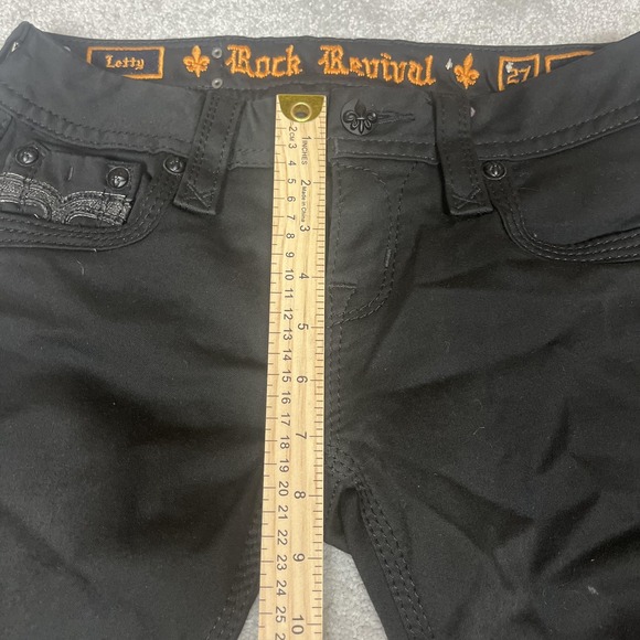 Rock Revival Jeans Womens 27 Black Letty Skinny Embroidered Flap Pockets Denim - Picture 5 of 13